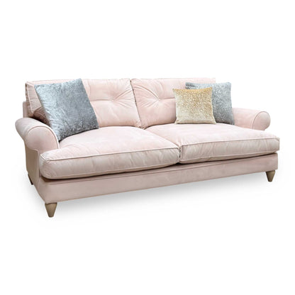 The Lounge Co. Bronwyn Cotton Candy Pink Velvet 4 Seater Classic Back Sofa