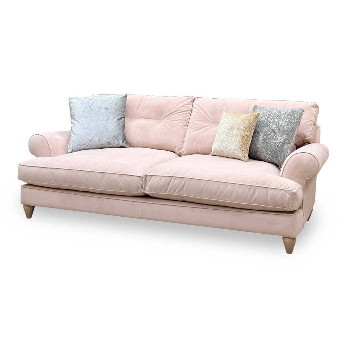 The Lounge Co. Bronwyn Cotton Candy Pink Velvet 4 Seater Classic Back Sofa – view 5