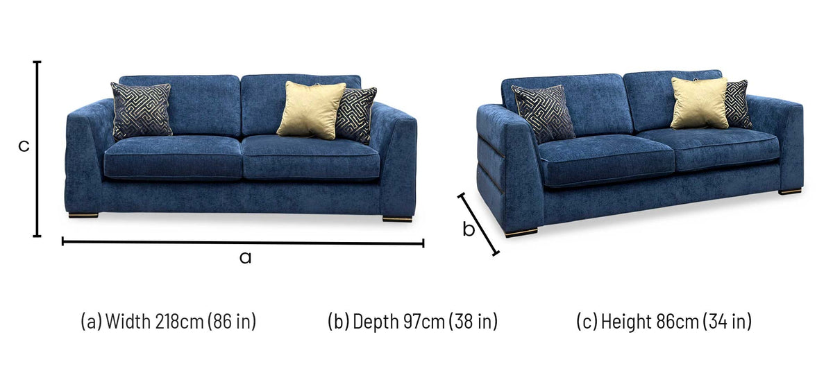 'Belissimo' Mirage Navy Blue - Cp Fabric 3 Seater Classic Back Sofa