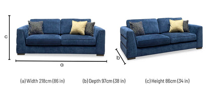 'Belissimo' Mirage Navy Blue - Cp Fabric 3 Seater Classic Back Sofa