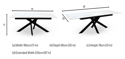 'Warrior' White Sintered Stone Ceramic Top 180cm Extending Dining Table