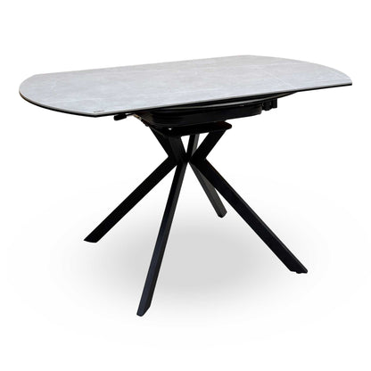 'Quattro' Ash Grey Marble Effect Ceramic Top Extending Swivel Dining Table