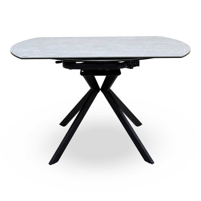 'Quattro' Ash Grey Marble Effect Ceramic Top Extending Swivel Dining Table