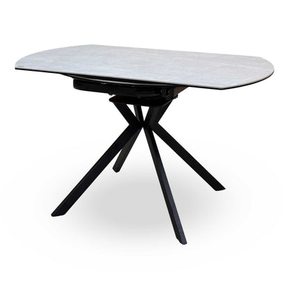 'Quattro' Ash Grey Marble Effect Ceramic Top Extending Swivel Dining Table