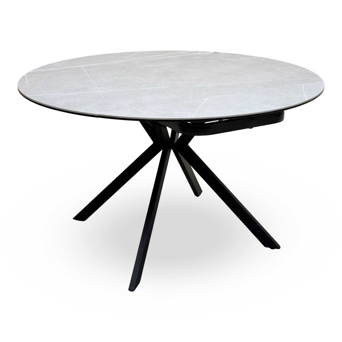 'Quattro' Ash Grey Marble Effect Ceramic Top Extending Swivel Dining Table