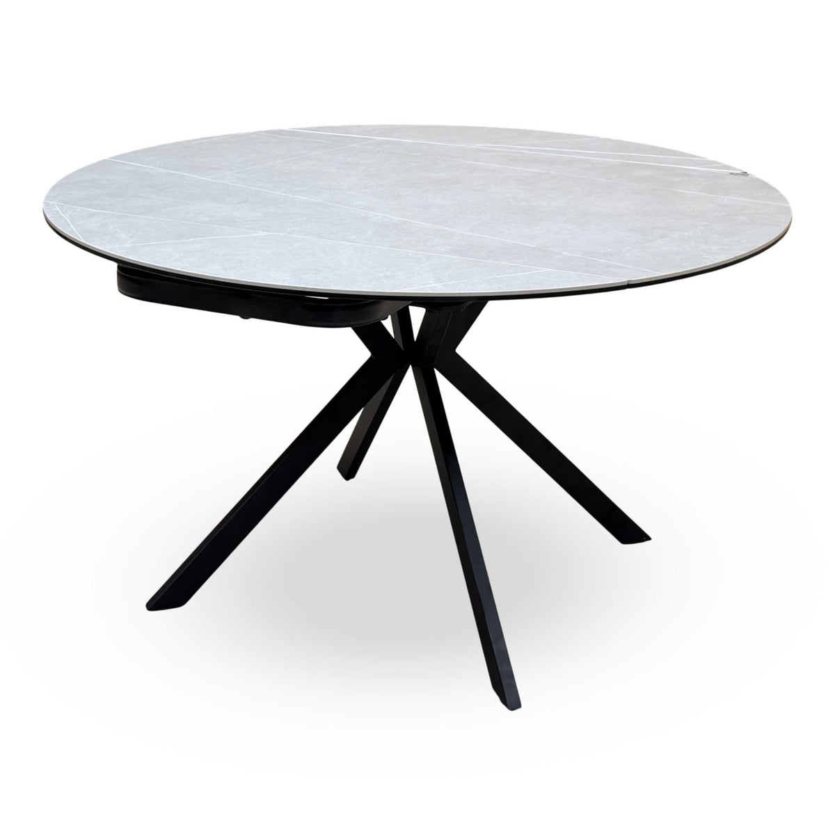 'Quattro' Ash Grey Marble Effect Ceramic Top Extending Swivel Dining Table