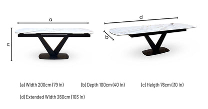 ‘Jose’ White Fiorentino Marble Effect Ceramic Top 200cm Pop Up Extending Dining Table
