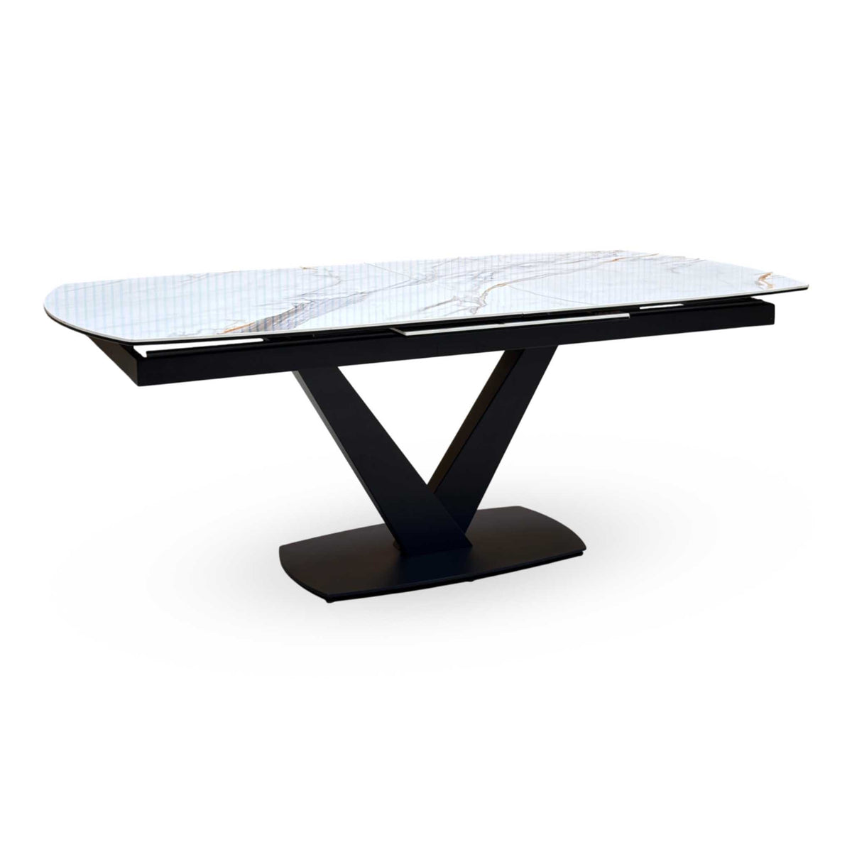 ‘Jose’ White Fiorentino Marble Effect Ceramic Top 200cm Pop Up Extending Dining Table