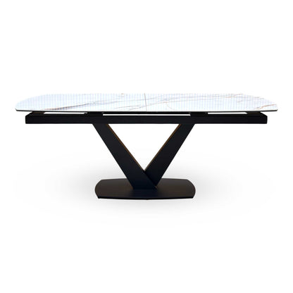 ‘Jose’ White Fiorentino Marble Effect Ceramic Top 200cm Pop Up Extending Dining Table