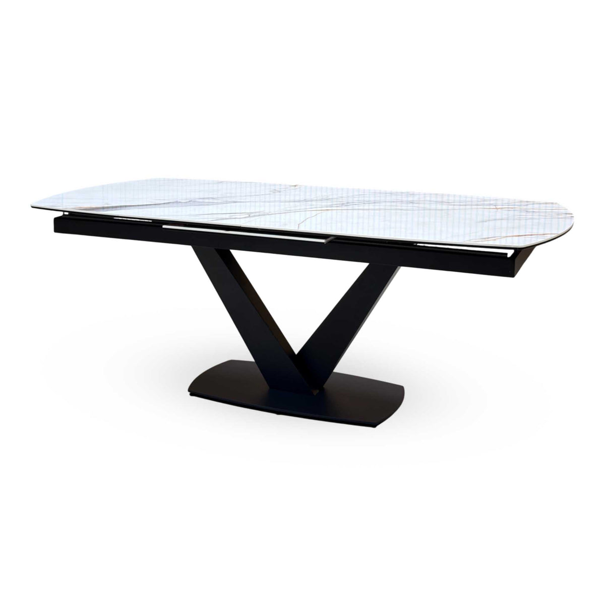 ‘Jose’ White Fiorentino Marble Effect Ceramic Top 200cm Pop Up Extending Dining Table