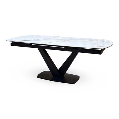 ‘Jose’ White Fiorentino Marble Effect Ceramic Top 200cm Pop Up Extending Dining Table