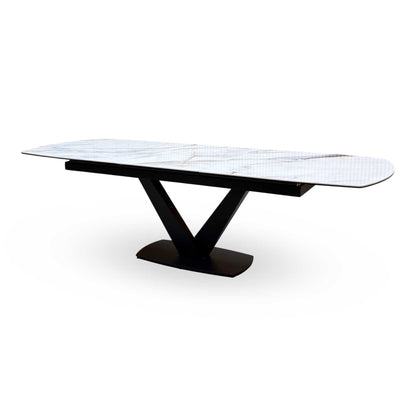 ‘Jose’ White Fiorentino Marble Effect Ceramic Top 200cm Pop Up Extending Dining Table