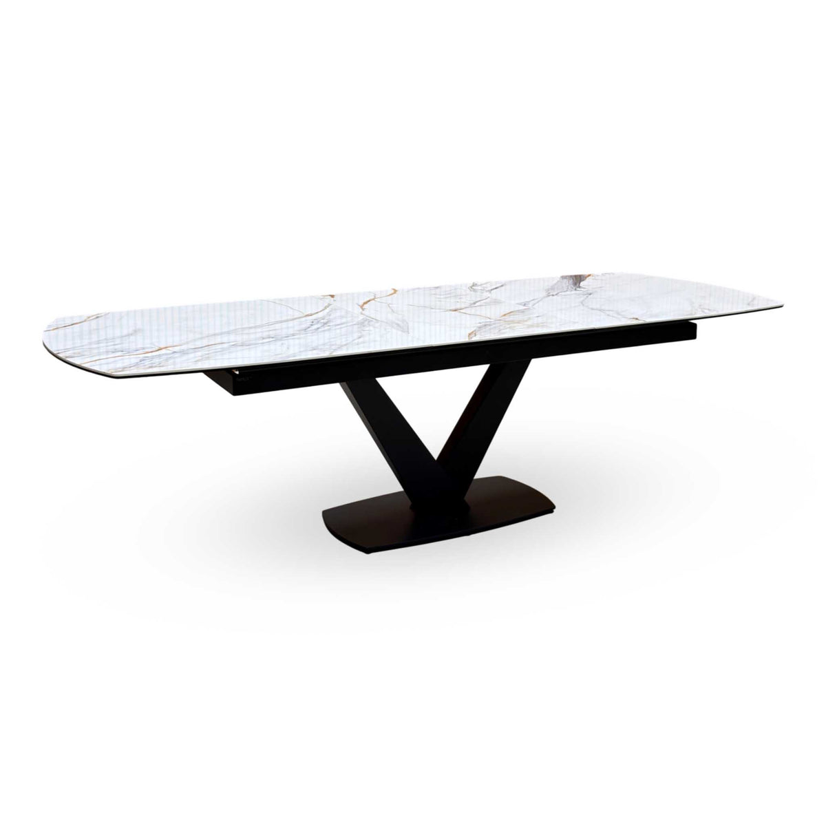 ‘Jose’ White Fiorentino Marble Effect Ceramic Top 200cm Pop Up Extending Dining Table