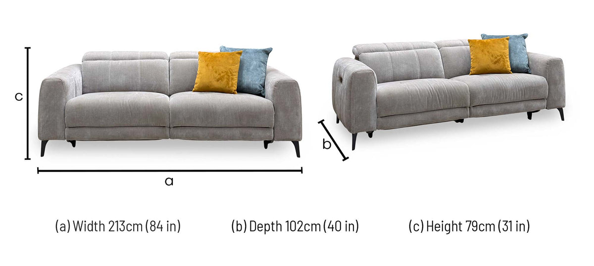 ‘Ezra’ Manhattan Nutmeg Linen Fabric 3 Seater Power Recliner Sofa with Power Headrests