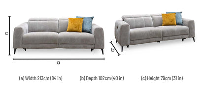 ‘Ezra’ Manhattan Nutmeg Linen Fabric 3 Seater Power Recliner Sofa with Power Headrests