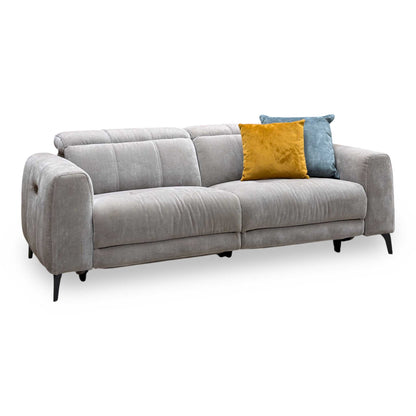 ‘Ezra’ Manhattan Nutmeg Linen Fabric 3 Seater Power Recliner Sofa with Power Headrests