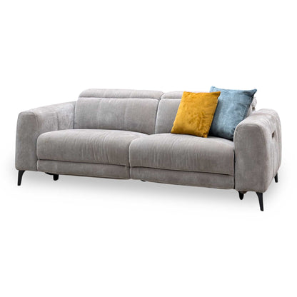 ‘Ezra’ Manhattan Nutmeg Linen Fabric 3 Seater Power Recliner Sofa with Power Headrests