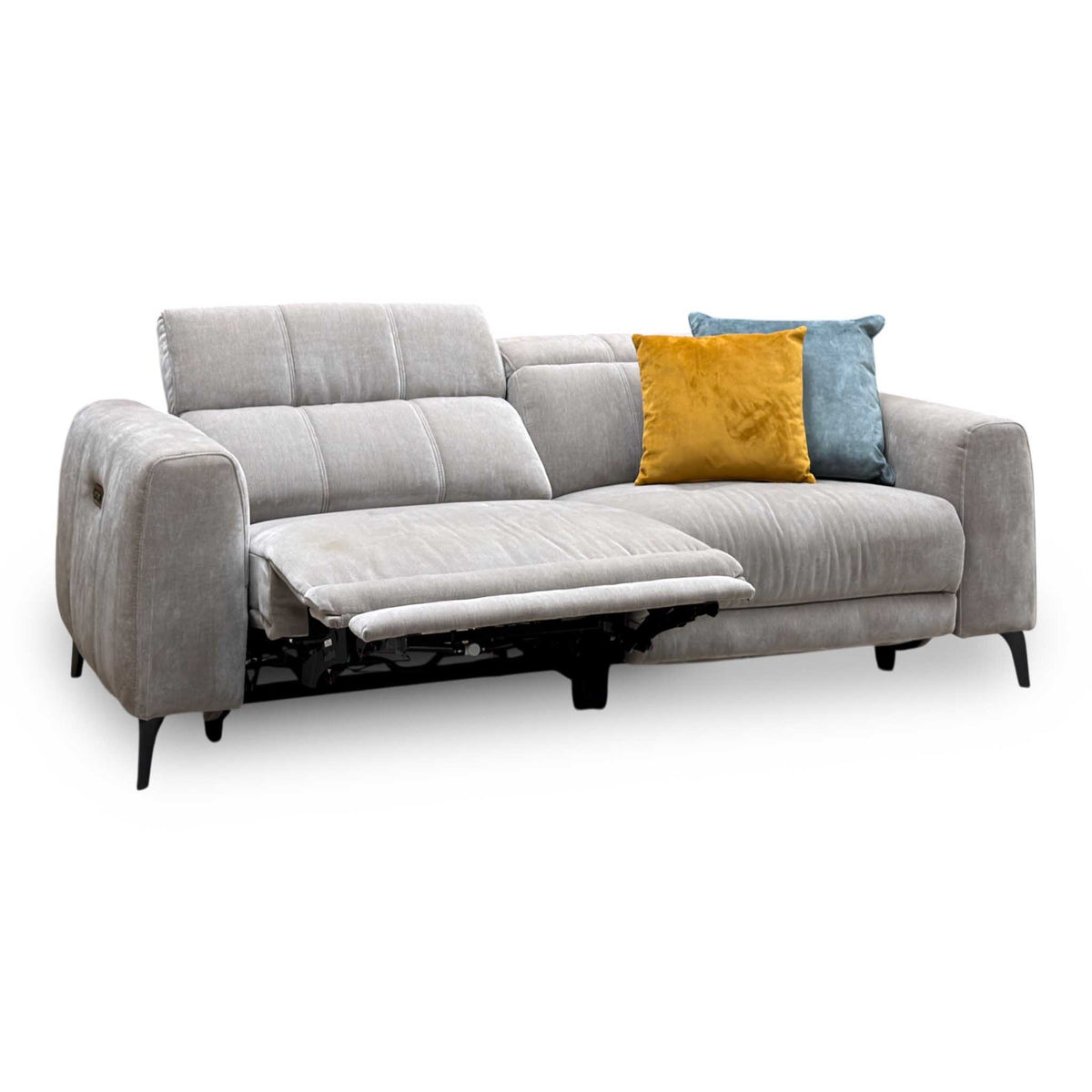 ‘Ezra’ Manhattan Nutmeg Linen Fabric 3 Seater Power Recliner Sofa with Power Headrests