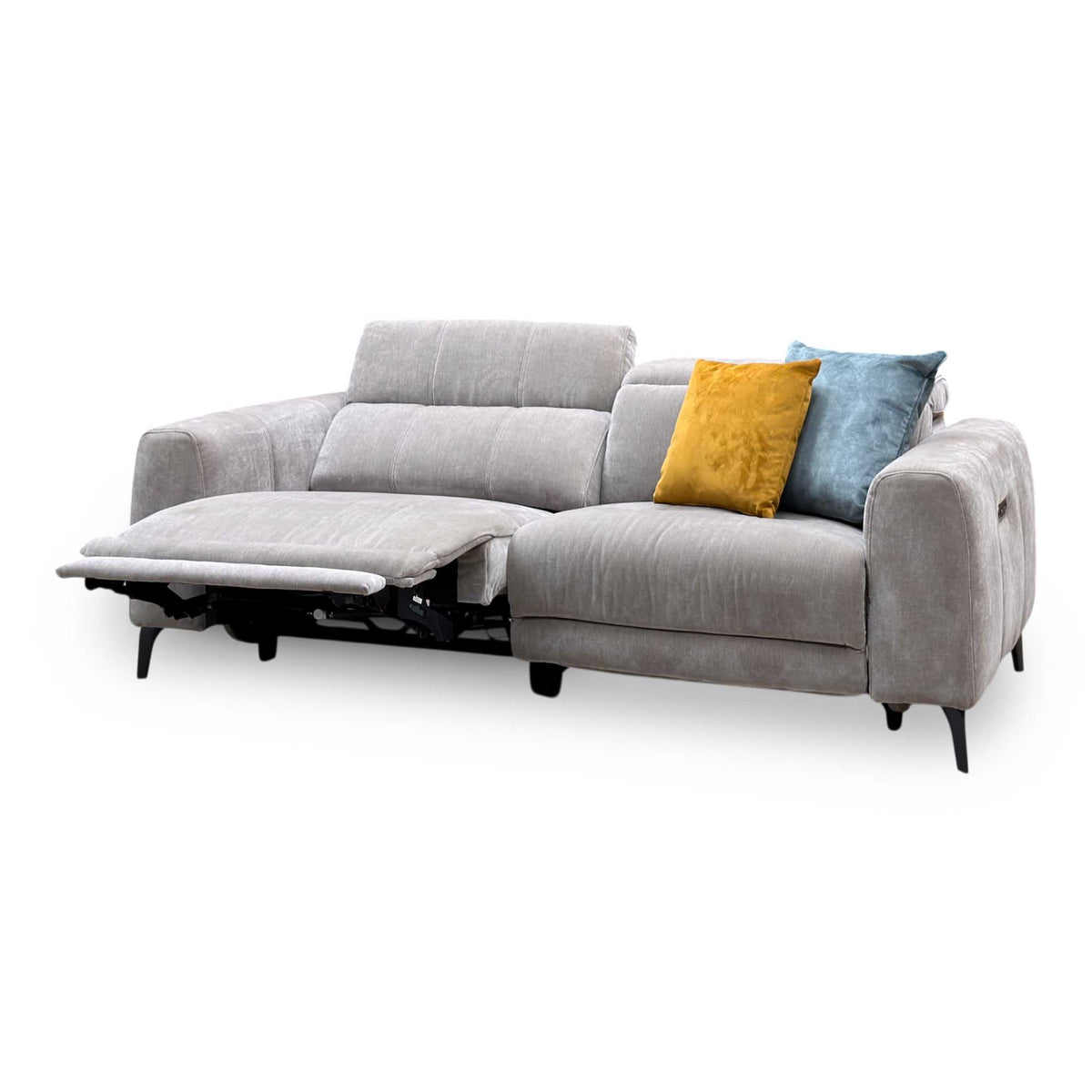 ‘Ezra’ Manhattan Nutmeg Linen Fabric 3 Seater Power Recliner Sofa with Power Headrests
