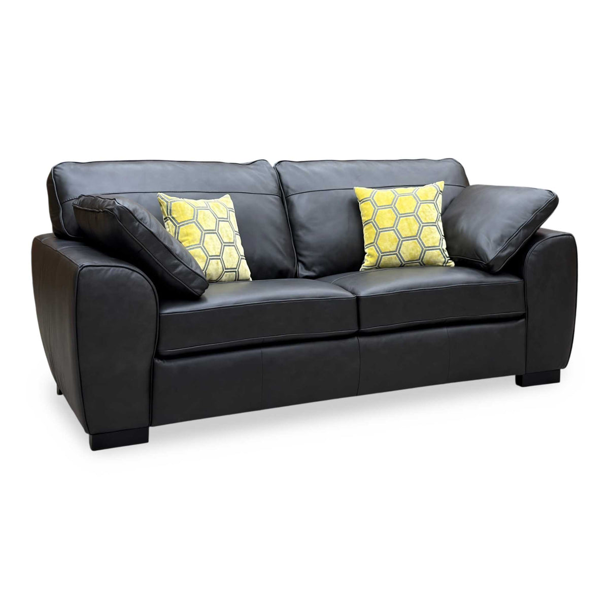'Sona' Black Italian Leather 3 Seater Sofa