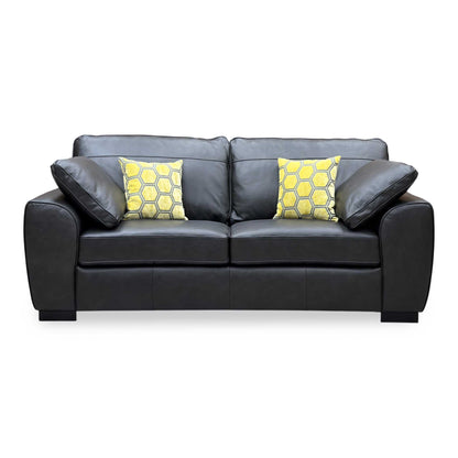 'Sona' Black Italian Leather 3 Seater Sofa