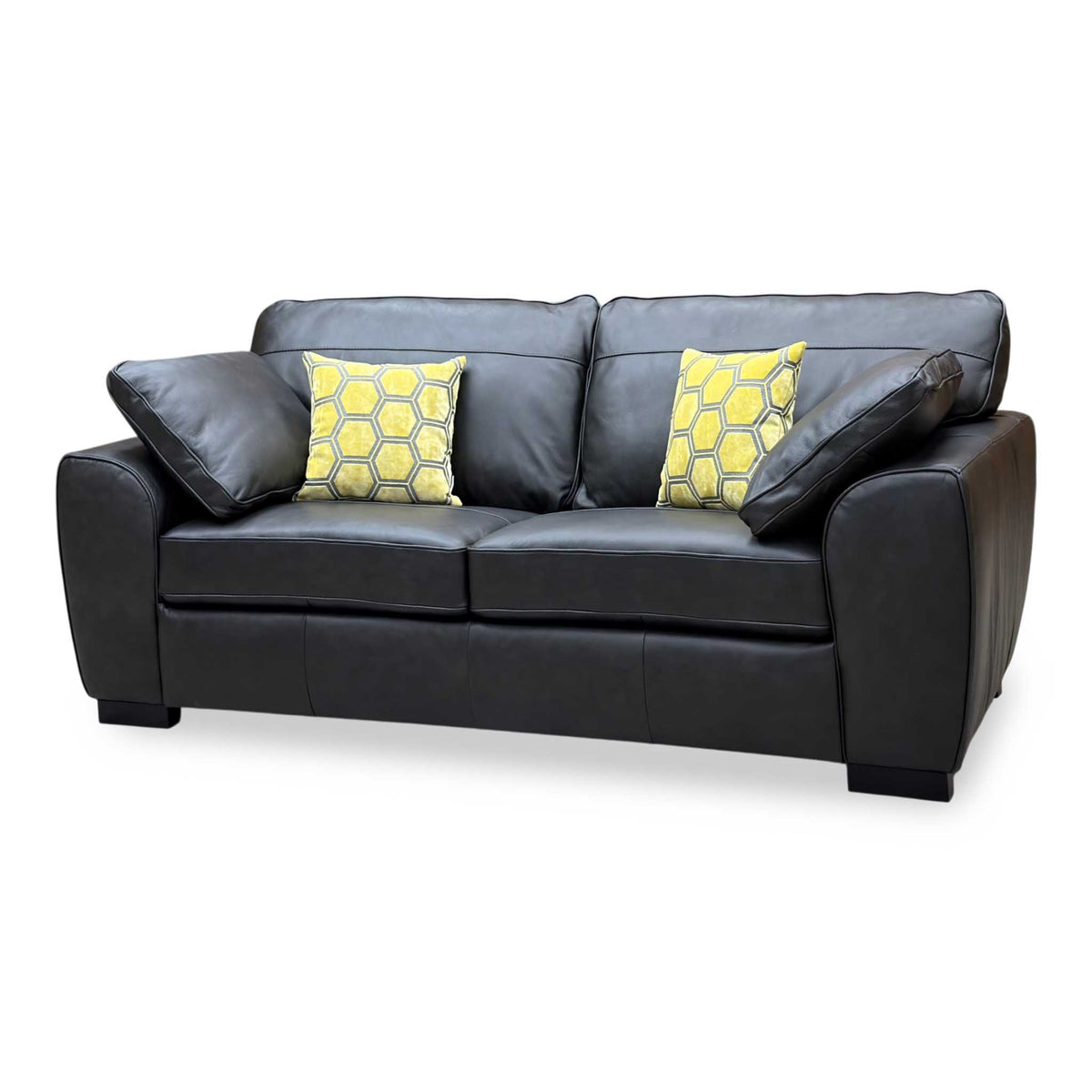 'Sona' Black Italian Leather 3 Seater Sofa