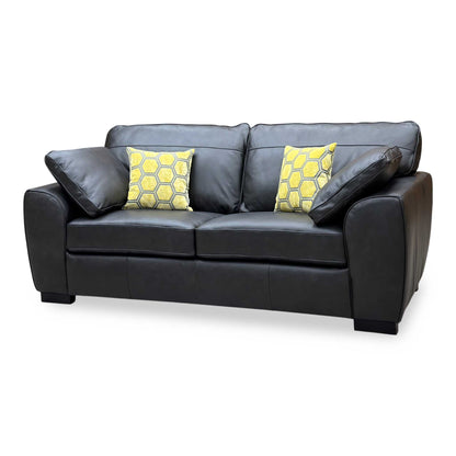 'Sona' Black Italian Leather 3 Seater Sofa