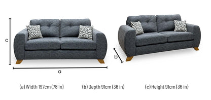 ‘Prent’ Charcoal Grey Fabric 3 Seater Sofa