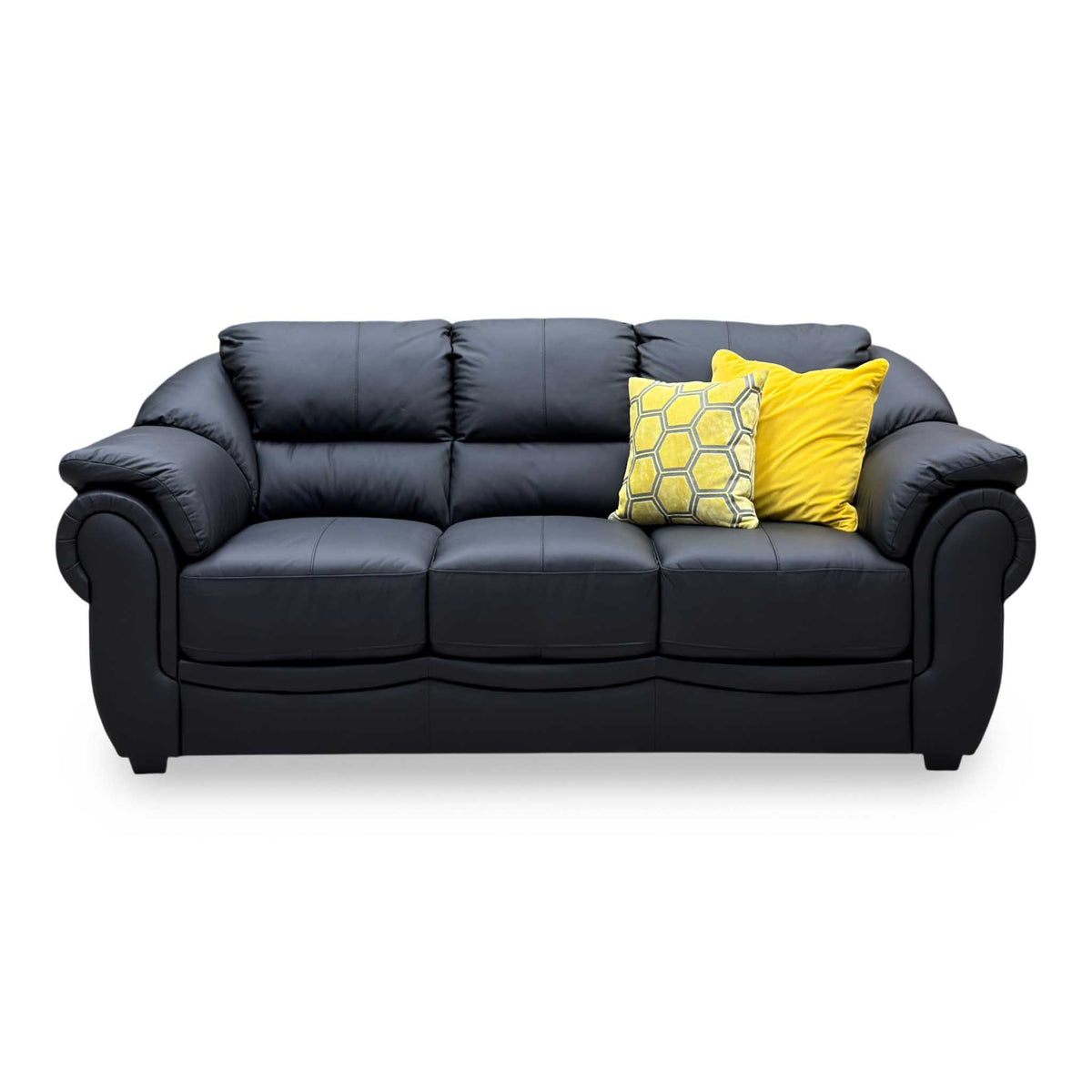 'Naples' Black Italian Leather 3 Seater Sofa