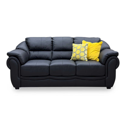 'Naples' Black Italian Leather 3 Seater Sofa