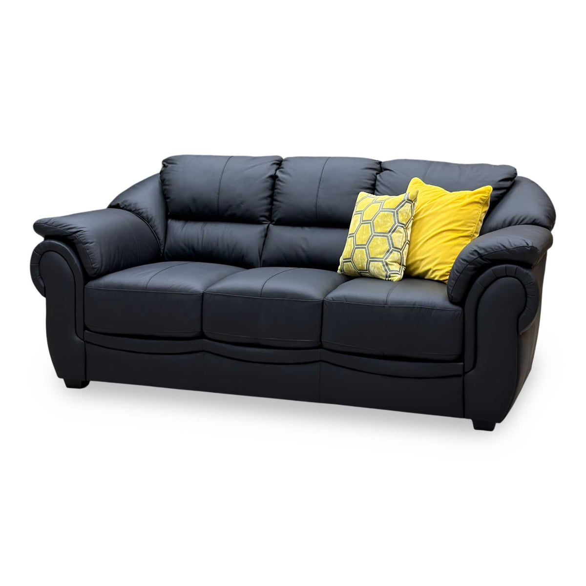 'Naples' Black Italian Leather 3 Seater Sofa