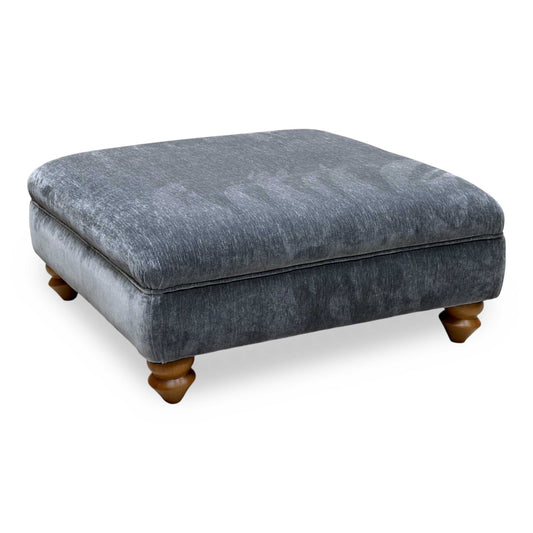 'Millie' Grey Chenille Fabric Square Footstool