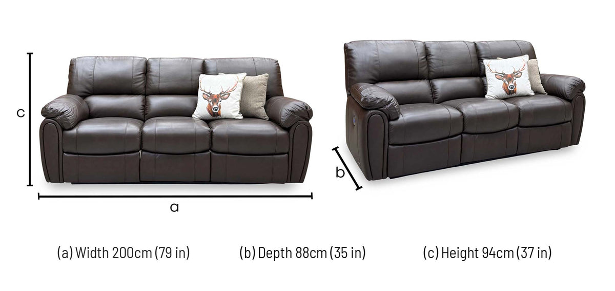 Leighton chocolate brown leather 3 seater sofa dimensions: width 200cm, depth 88cm, height 94cm