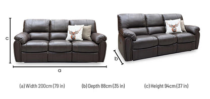 Leighton chocolate brown leather 3 seater sofa dimensions: width 200cm, depth 88cm, height 94cm
