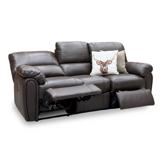 ‘Leighton’ Chocolate Brown Leather 3 Seater Power Recliner Sofa
