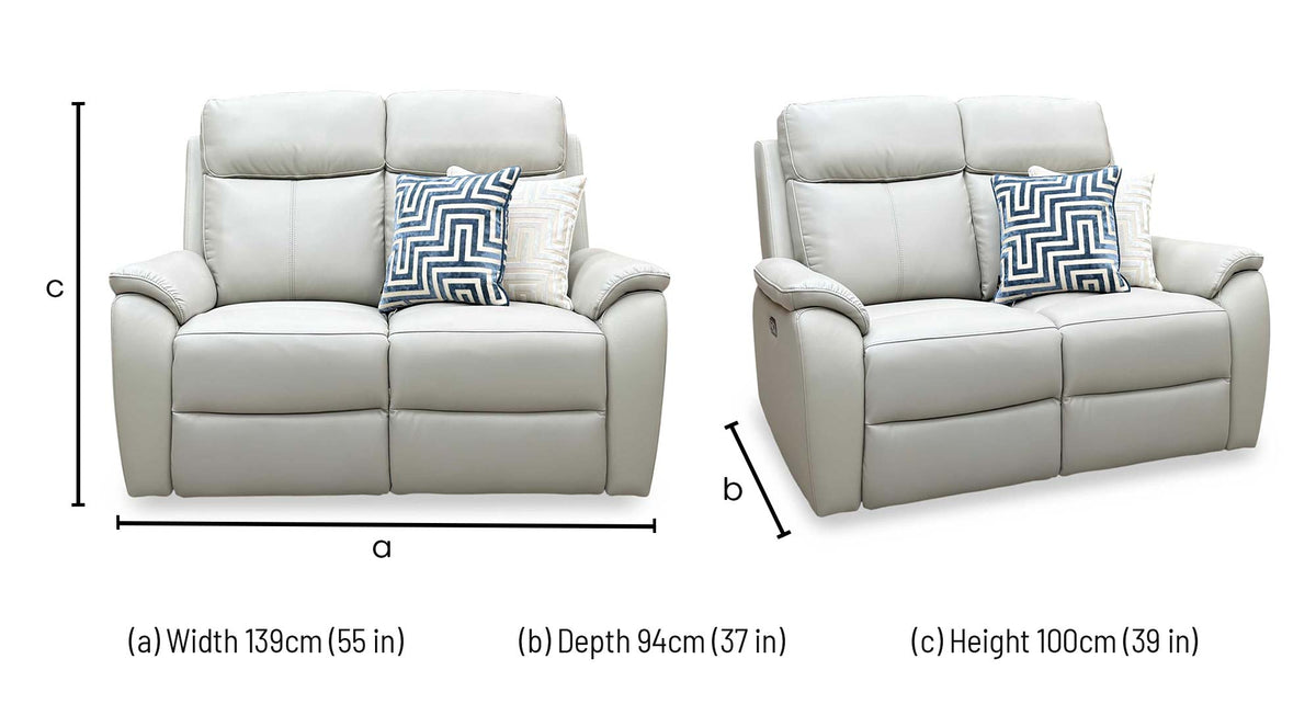 'Kingsmere' Pewter Grey Leather 2 Seater Power Recliner Sofa