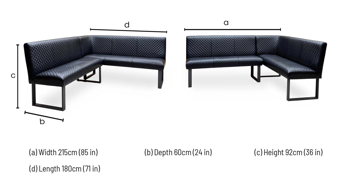 'Bromley' Black Faux Leather Right Hand Facing Corner Dining Bench