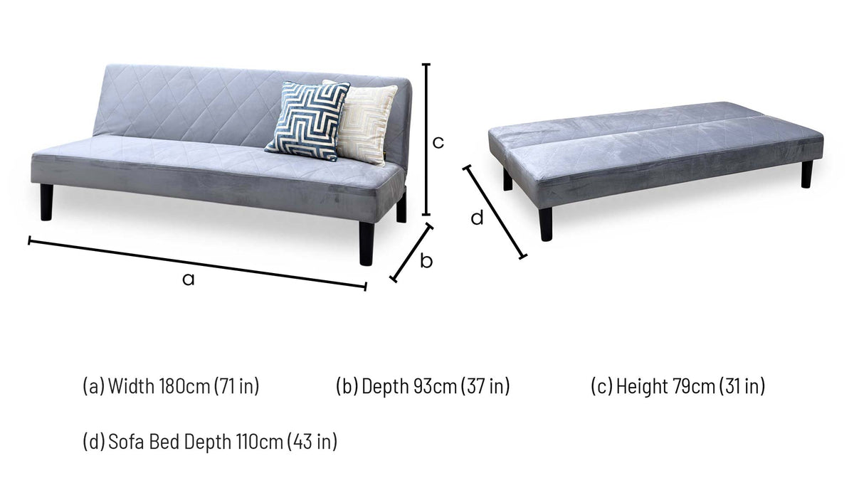 'Baxter' Silver Velvet Fabric Sofa Bed