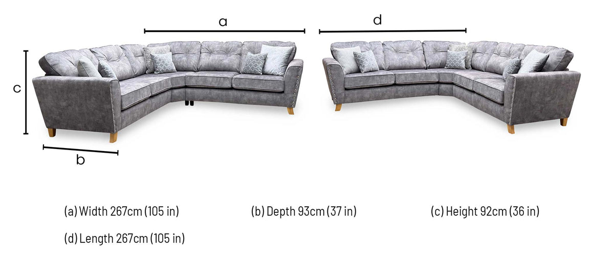 ‘Amaya’ Grey Velvet Fabric Corner Group Sofa