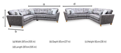 ‘Amaya’ Grey Velvet Fabric Corner Group Sofa