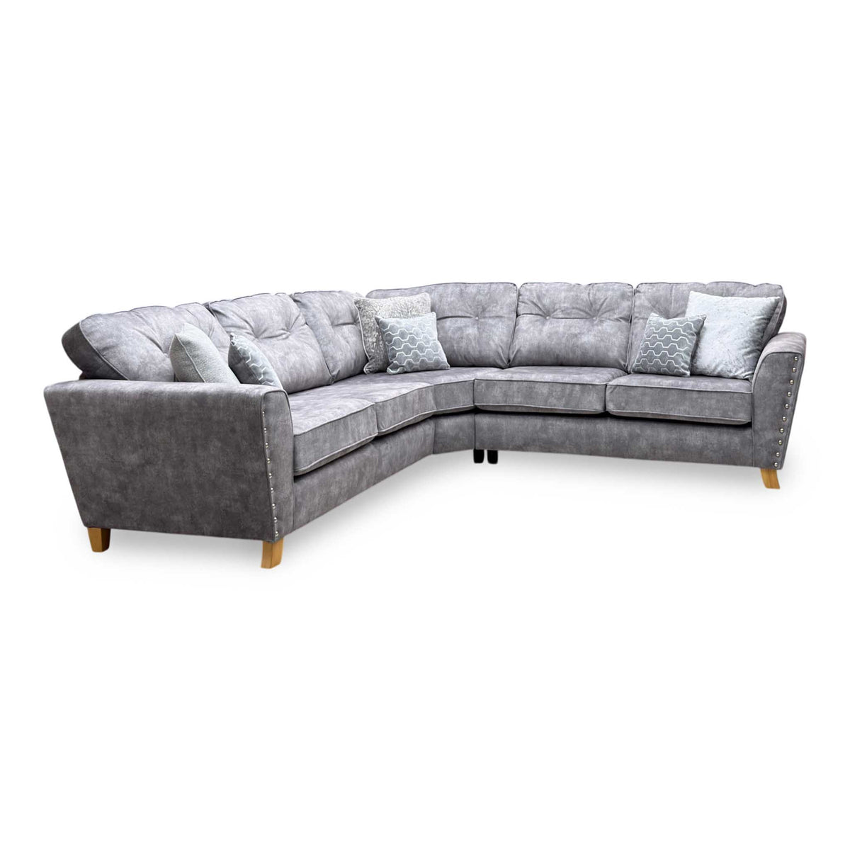 ‘Amaya’ Grey Velvet Fabric Corner Group Sofa