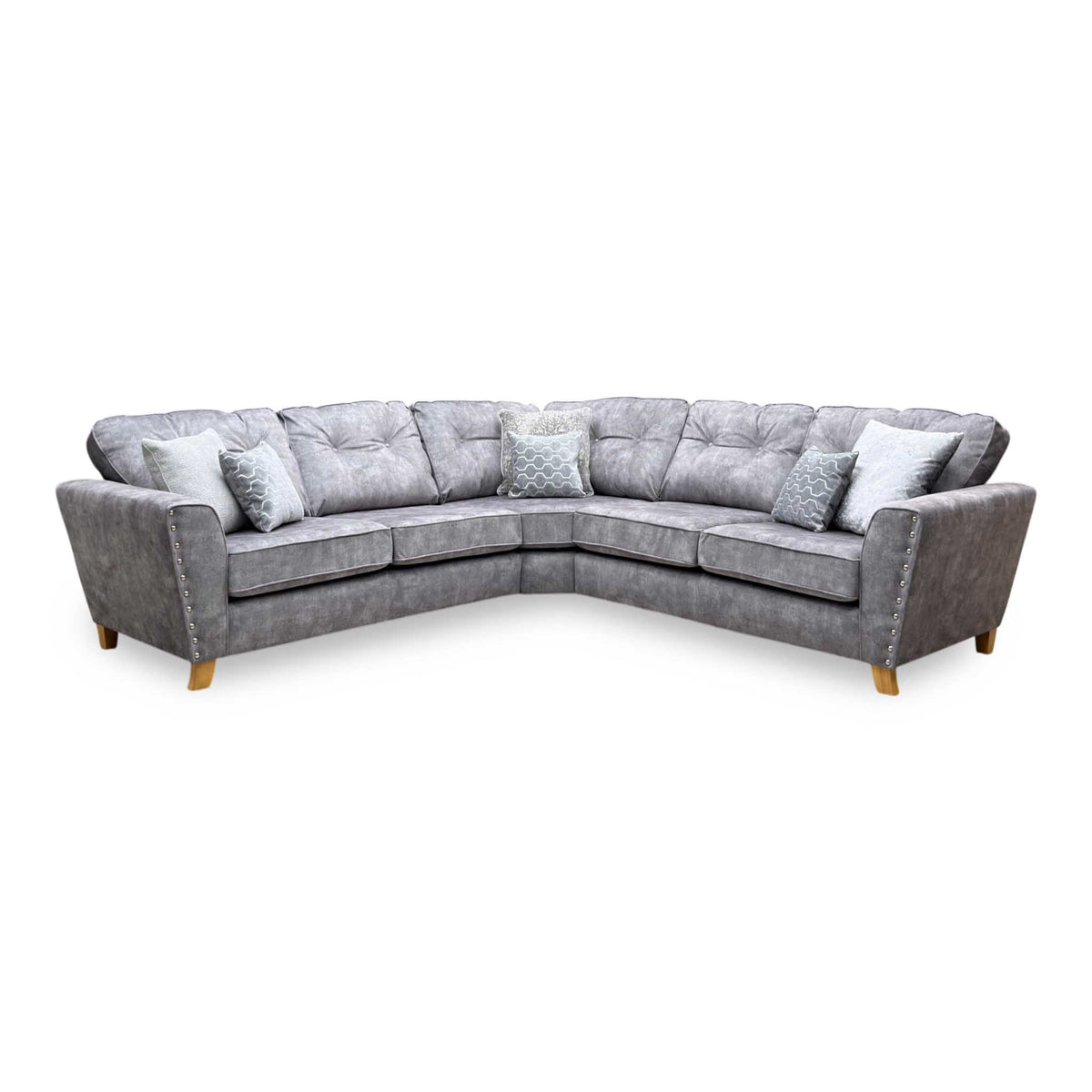 ‘Amaya’ Grey Velvet Fabric Corner Group Sofa
