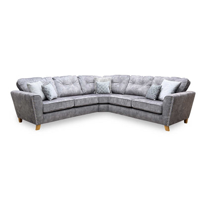 ‘Amaya’ Grey Velvet Fabric Corner Group Sofa