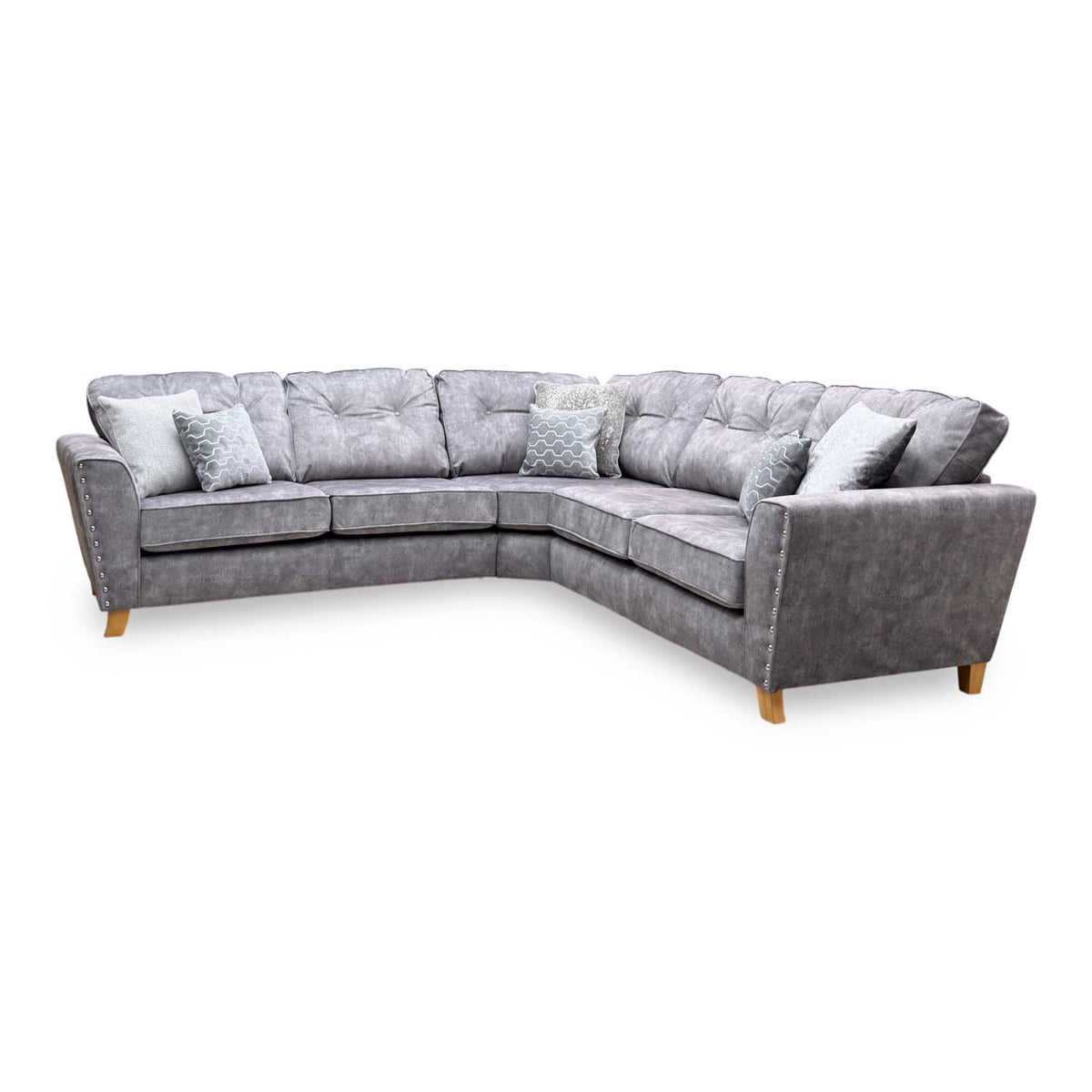 ‘Amaya’ Grey Velvet Fabric Corner Group Sofa