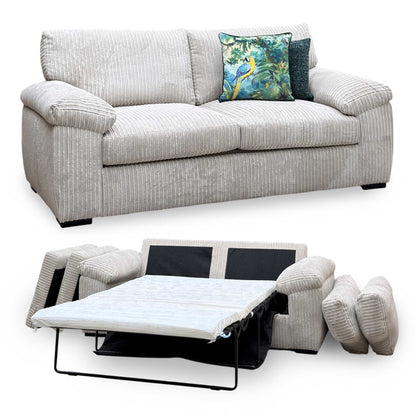 ‘Amalfi' Cream Jumbo Cord Fabric 3 Seater Standard Back Sofa Bed