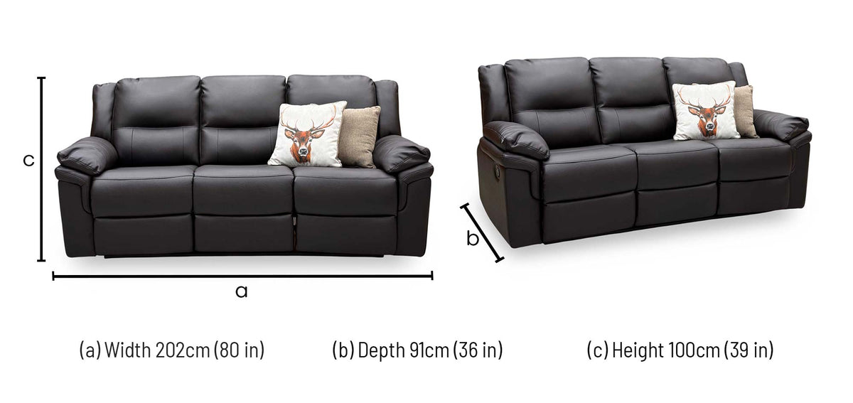 'Albion' Chocolate Brown Luxury Faux Leather High Back 3 Seater Sofa Manual Recliner Sofa
