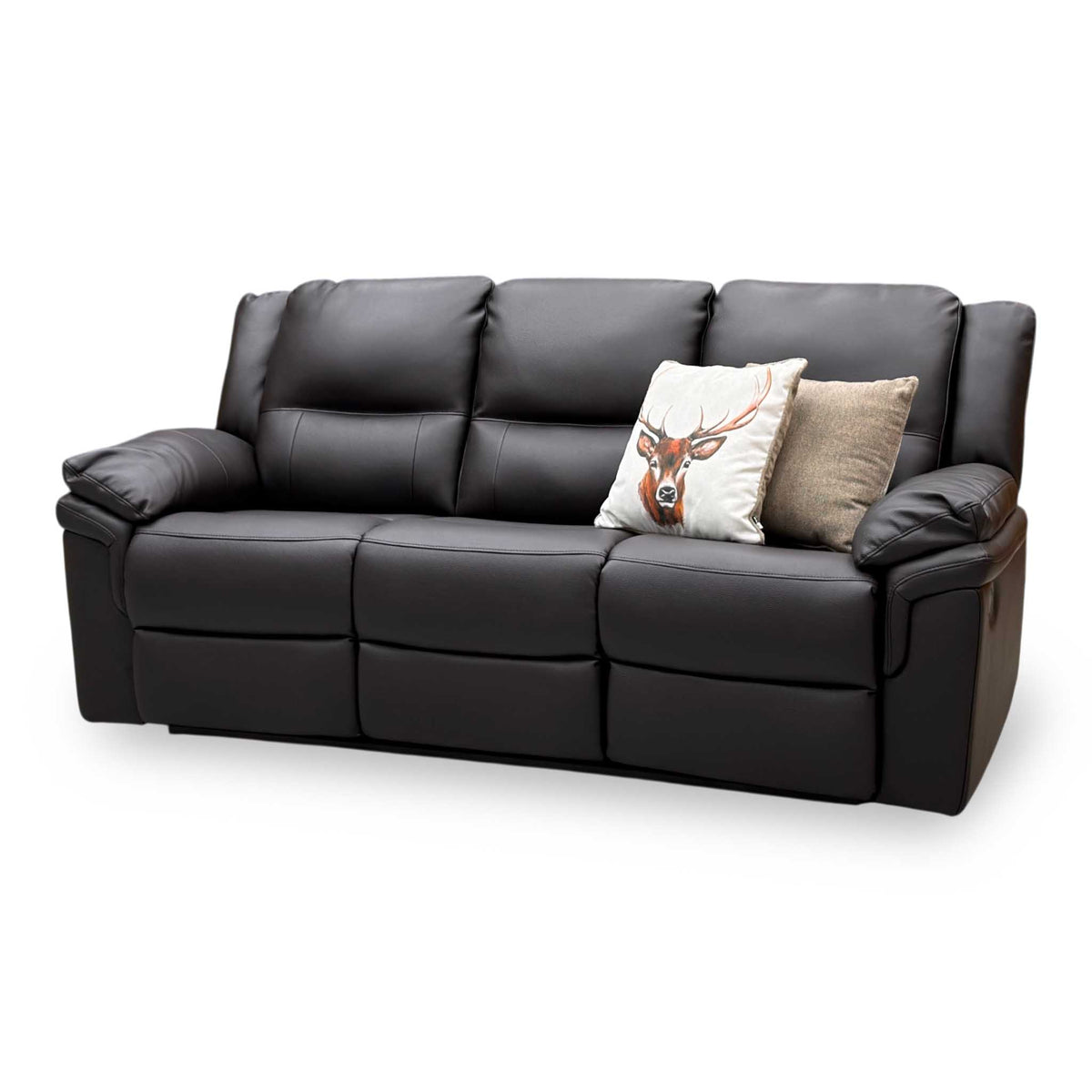 'Albion' Chocolate Brown Luxury Faux Leather High Back 3 Seater Sofa Manual Recliner Sofa