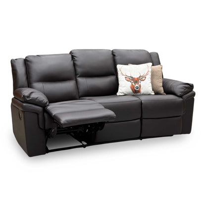 'Albion' Chocolate Brown Luxury Faux Leather High Back 3 Seater Sofa Manual Recliner Sofa