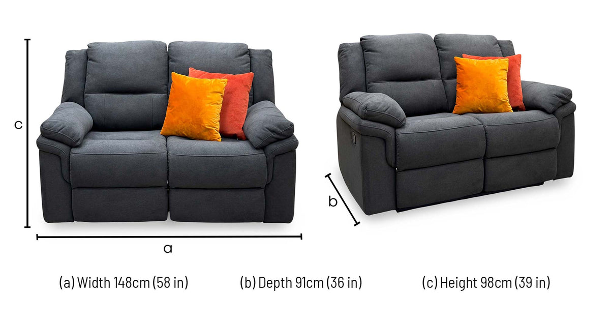 Albion Charcoal Grey Chenille Fabric 2 Seater High Back Manual Recliner Sofa – view 13