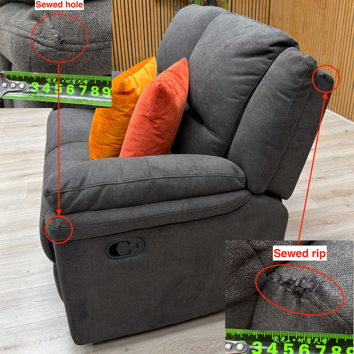 Albion Charcoal Grey Chenille Fabric 2 Seater High Back Manual Recliner Sofa – view 12